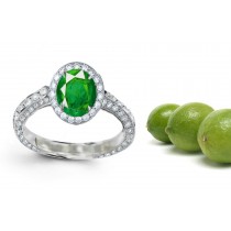 Three-stone Diamond Rings: This is a Special Design Ring: Oval Cut Emeralds & Diamond Halo & Micropav Makes It Singular