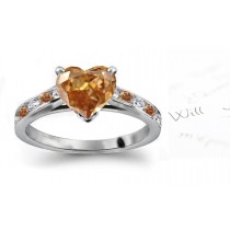 Center Heart Brown Diamond Channel Set Contrasted White & Brown Diamonds Gold Engagement Ring