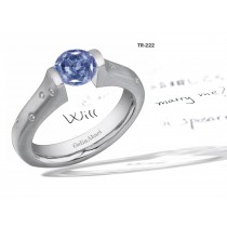 Contemporary High Quality Designer Blue Colored Diamond Tension Set Engagement Rings