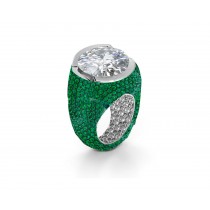 Center Brilliant Round Cut Diamond & Side Emeralds Right Hand Rings