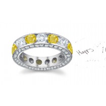 A Designer Diamond Yellow Sapphire Eternity Band Glowing in Sun Light