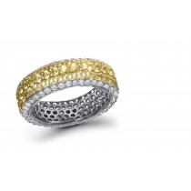 pave Set Yellow Sapphire & Diamond Band That Emits Hot Yellow Flame & Smoke