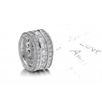 Three Rows of Sparkling Diamond Wedding Bands in Platinum & 14k Gold