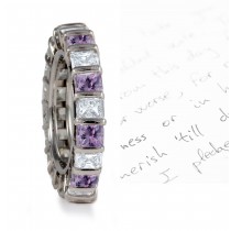 Circle of White & Purple Princess Cut Diamonds Sparkling in Bar Settings  in Platinum or 18k Gold