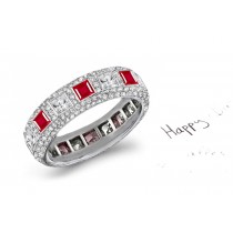 View & Appreciate Best-Known Composition 6mm Wide Micropavee Ruby Diamond Band in Gold