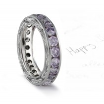 Purple Diamond Engraved Wedding Bands