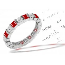 Crimson Red Round Diamond & Square Ruby Eternity Ring