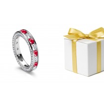 Celebrating Eternal Love: Sparkling Round Diamond & Ruby Eternity Ring With Sides Decorated