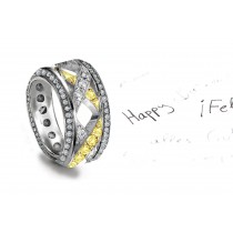 Celebration: 6 mm Wide Open Work Band Yellow Diamonds Micropavee around the Rhomboid Metal Frame All Around