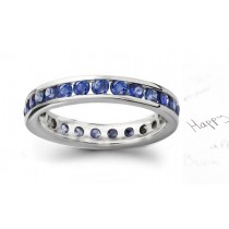 Vibrant, Lucious Corn Flower Blue Sapphire Eternity Anniversary Gold Band