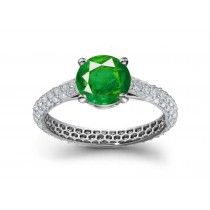 New French Styles: Old 'Balzac' & "Voltair"e French Pave' Brilliant Emerald & Geniuine Diamond Ring in 14k White Gold 2.78 - 2.80 cts