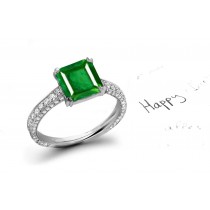 Perfect Astonishing Gift: Truly Enchanting Brightly Tinged Emerald, Diamond French Micropave & Gold Ring