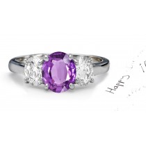 Sparkling Oval Very Popular Purple Sapphire Three-Stone Sapphire Engagement Ring with Oval Diamonds