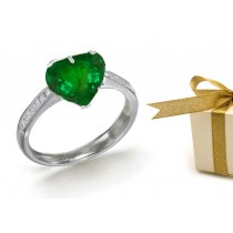 Stylistic Features: Center Heart Emerald Solitaire Platinum Ring with Side Diamond Accents