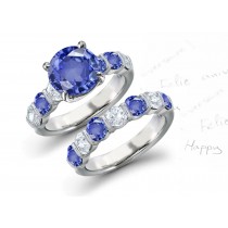 Collector Rings: 5 Stone Style Diamond Blue Sapphire Ring & 5 Stone Gold Band Representing Love Throughout A Lifetime