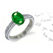 Diamond Incrusted Shank: Split Shank Gold & Oval Emerald Diamond Engagement Gold Ring