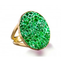 Latest Collection: Delicate Halo Micropave Side Accents Green Emeralds Cocktail Right Hand Fashion Rings