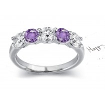 Very Rare Purple Sapphire Diamond 5 Stone Ring