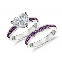 Handcrafted Purple Sapphire & Diamond Engagement Ring & Wedding Anniversary Band Bridal Set
