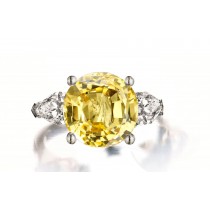 Custom Manufactured Three Stone Pear-Shaped Diamonds & Round Yellow Sapphire Ring