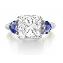 Premium Quality Unique Princess Cut Diamond & Blue Sapphire Heart Three Stone Rings