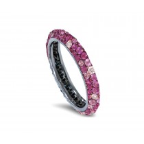 Delicate Women's Eternity Rings Featuring Vivid Pink Sapphires & Diamonds in Precision Micro pave Settings