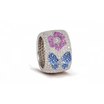 High Quality French pavee Multi-Colored Sapphire & Brilliant-Cut Round Diamond Butterfly & Flower Eternity Rings & Bands