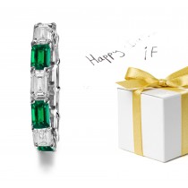 Designer Emerald Cut Diamond & Emerald Cut Emerald Wedding Band