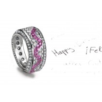 Platinum Micropavee Pink Sapphire Diamond Eternity Wave Band