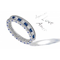 Princess Cut Sapphire & Diamond Eternity Halo Gold Wedding Ring