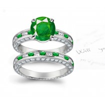 Design Variations: Modern Update on Classic Channel Set Spring Green Emerald Diamond Ring in 14k White Gold & Platinum