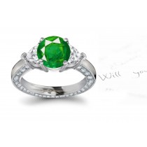 Finest & Most Attractive: Eternal Offering 3 Stone Heart Diamond & Round Emerald Divine God Halo Exclusive Service Ring
