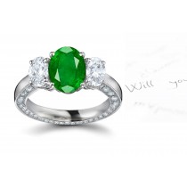 Renowned Emeralds: This is a Proven 3 Stone True Oval Emerald & Genuine Diamond Halo Light Gold Ring 