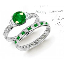 Create One-of-A-Kind: 3 Stone Emerald & Heart Diamond Ring & Wedding Band