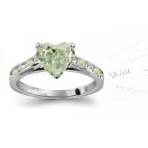 Center Heart Green Diamond & Channel Set Contrasted Green & White Diamonds Engagement Ring