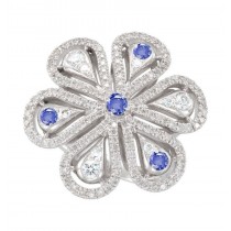 Platinum & Gold Special Design Artisan, Micropave, "Vibrant" Sapphire Diamond Flower Diamond Petal Ring