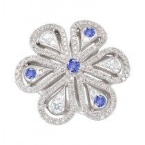 Platinum & Gold Special Design Artisan, Micropave, "Vibrant" Sapphire Diamond Flower Diamond Petal Ring
