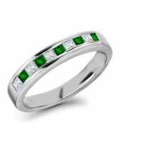 Special & Tradional: Princess Cut Emerald & Diamond Mens Wedding Gold Band