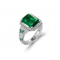 Precision Set Delicate French Micro Pave Halo Rings With Emerald & Diamonds