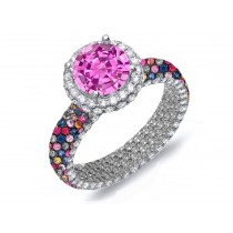 Delicate Micro Pave Cluster Diamond & Multi-Colored Precious Stones Rubies, Emeralds & Blue, Pink, Purple, Yellow Sapphires