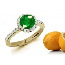 Different Varied Arrangements: Emerald & Halo Diamond 14k Yellow Gold Solitair Ring