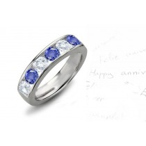 6 Stone Sapphire & Diamond Wedding Anniversary Band