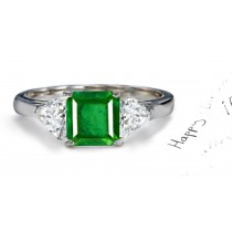 Three Stone Half Hoop Rings: Special 3 Stone 2 Matched Side Stone Princess Cut Emerald & Heart Diamond Hoop Ring