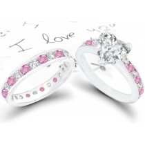 Heart Diamond & Pink Sapphire Engagement & Wedding Rings