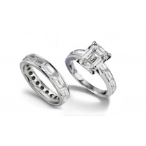 Breathtaking Emerald Cut Diamond Engagement Ring & Baguette Diamond Band