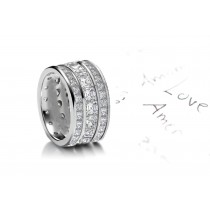 Three Rows of Sparkling Diamond Wedding Bands in Platinum & 14k Gold