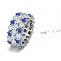 Collosal Triple Sparkling Rows of Brilliant Cut Round Diamond & Sapphire Eternity Ring