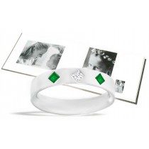 Emerald Burnish Set Rings: Classic Tiffany Style Emerald and Diamond Burnish Set Rings in 14K White Gold