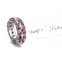 Bezel Set Diamond & Ruby Band Bordered By Bead Set Rubies & Diamonds