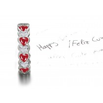 Love Stories: Semi-Bezel Set Heart Ruby & Heart Diamond Band in Platinum or Gold